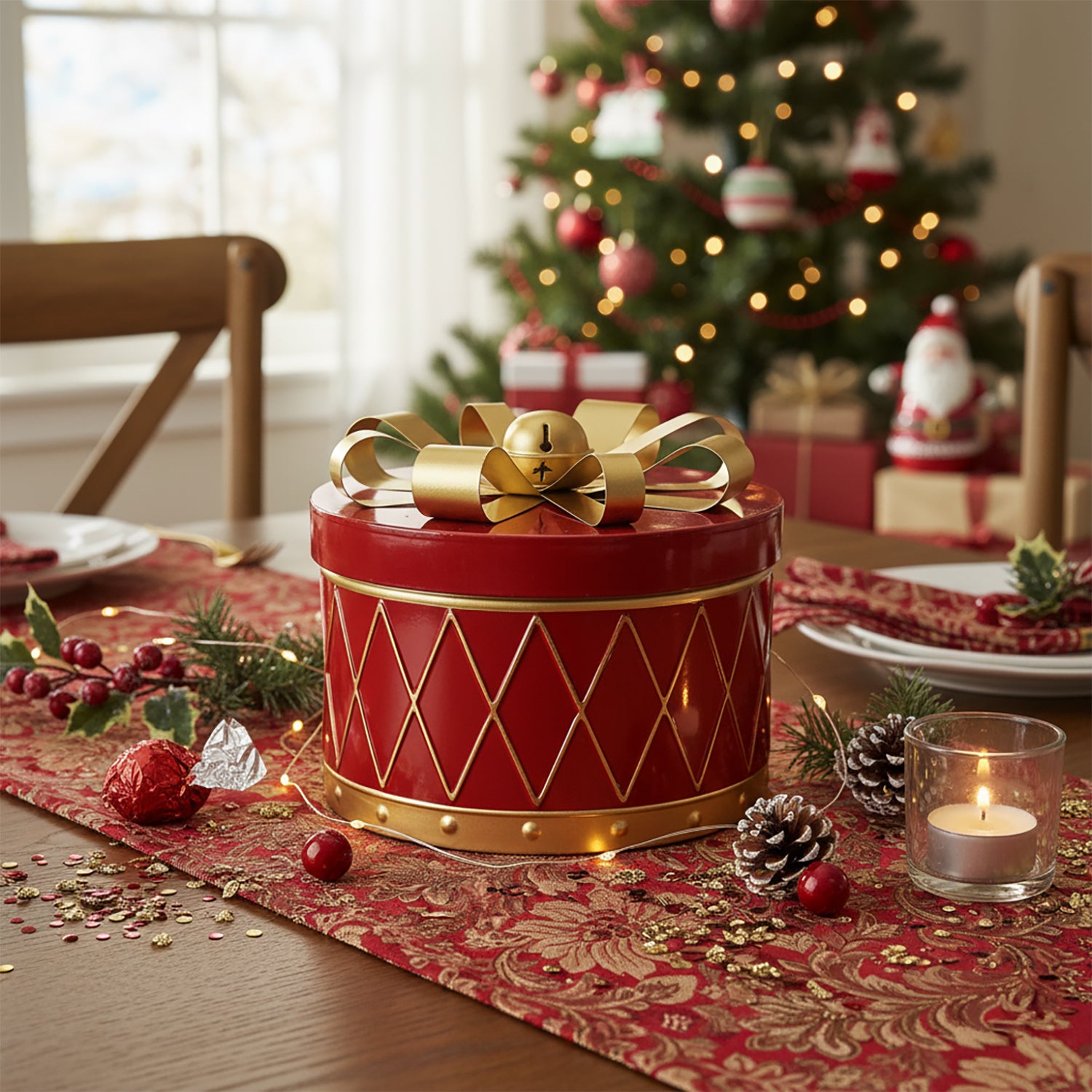 VESTIAMO CASA GRAN NATALE - Scatola Natalizia in Metallo Rossa h21 cm diametro 25 cm
